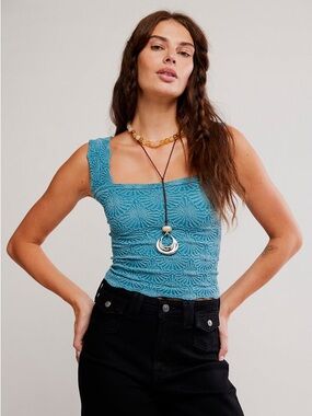 NWT Free People Love Letter Cami In Bayside Teal Blue